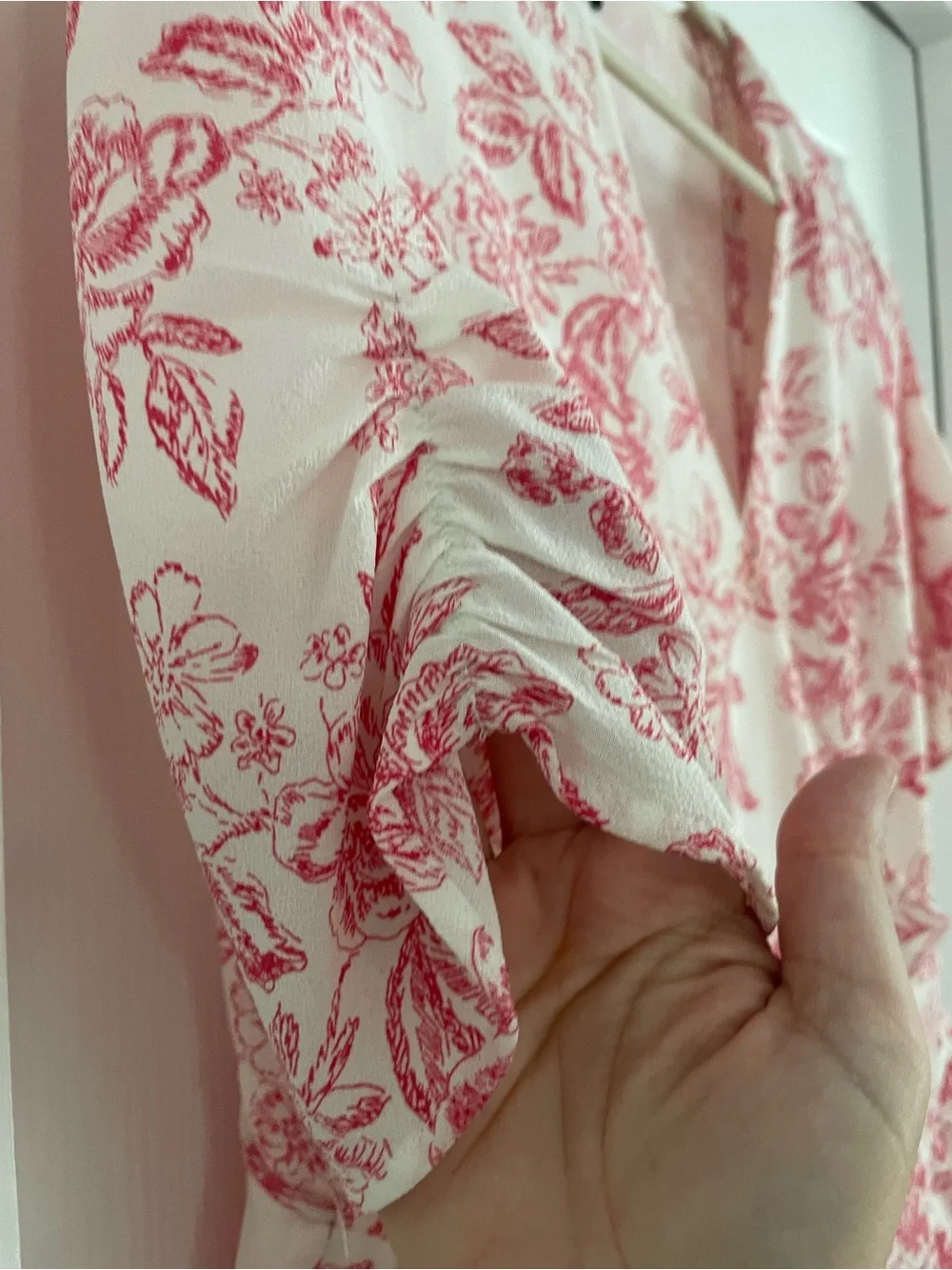 1. State White and Pink Ruffle Floral Wrap Mini Dress with 3/4 Sleeve